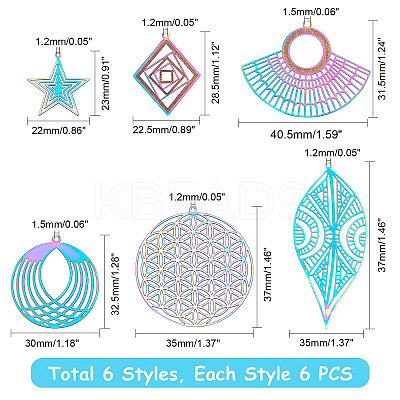 PVD Vacuum Plating 201 Stainless Steel Filigree Pendants STAS-UN0012-49-1