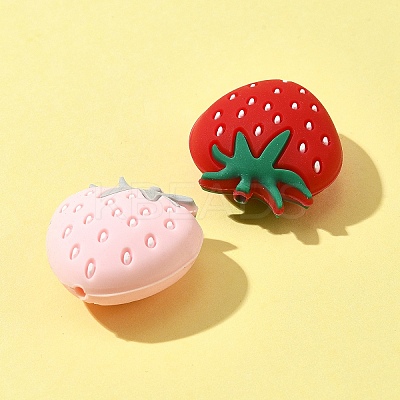 10Pcs 2 Colors Strawberry Food Grade Eco-Friendly Silicone Focal Beads SIL-FS0001-11-1