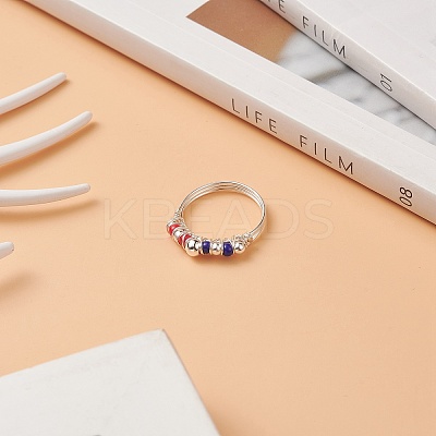 Independence Day Japanese Seed Braided Bead Finger Ring RJEW-TA00061-1