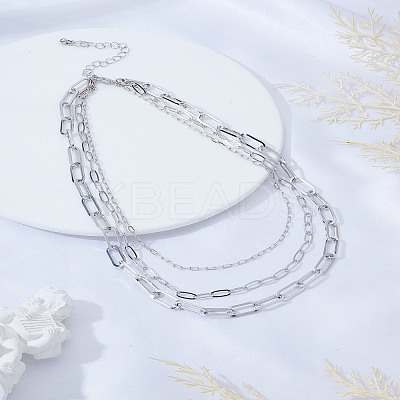 1Pc Alloy Paperclip Chain Double Layer Necklaces for Women NJEW-LP0006-02P-1