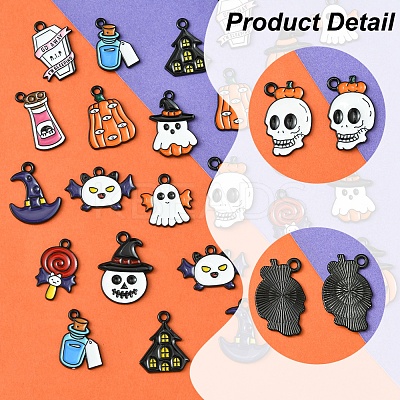 26Pcs 13 Styles Halloween Theme Spray Painted Alloy Enamel Pendants ENAM-FS0002-09-1