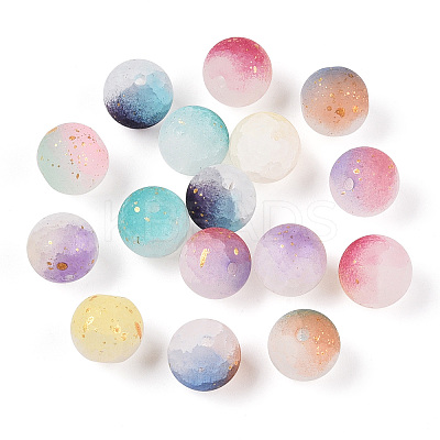 Frosted Baking Paint Crackle Glass Beads with Glitter Powder X-DGLA-T004-01A-1
