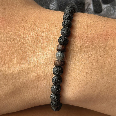 Natural Lava Rock Round Beads Stretch Stretch for Men Women AE5007-1
