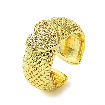 Brass Micro Pave Cubic Zirconia Open Cuff Ring RJEW-K256-15G-1