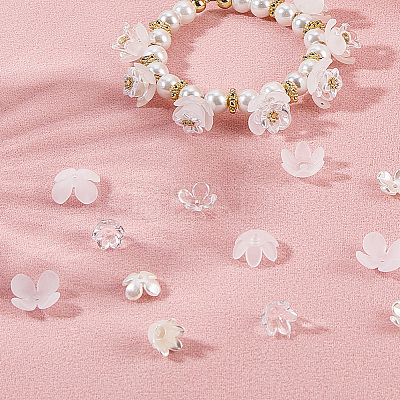 600Pcs 10 Styles ABS Plastic Imitation Pearl & Acrylic Bead Caps OACR-SC0002-34-1