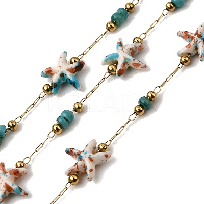 Handmade 304 Stainless Steel Synthetic Turquoise Starfish Link Chains CHS-L032-13G-06-1