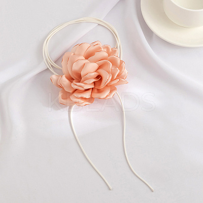 1Pc Retro Cloth Rose Flower Waxed Cord Wrap Choker Necklaces for Women NJEW-CP0001-05D-1