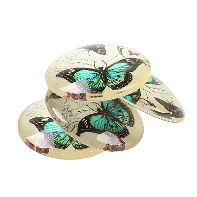 Butterfly Printed Glass Half Round/Dome Cabochons GGLA-N004-12mm-C-1