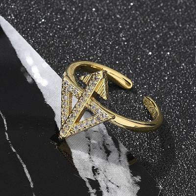 Brass Micro Pave Clear Cubic Zirconia Cuff Finger Rings for Women RJEW-U033-05G-1