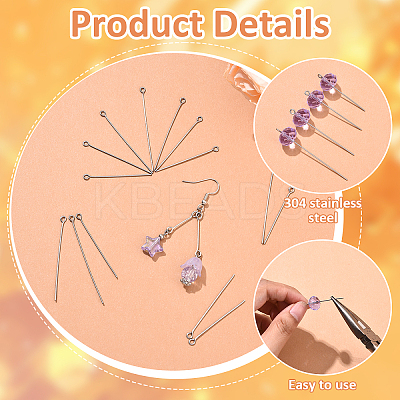 300Pcs 304 Stainless Steel Eye Pins STAS-YW0003-12A-1