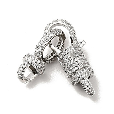 Brass Micro Pave Clear Cubic Zirconia Interlocking Clasps KK-J301-01P-1