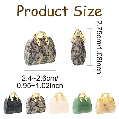 5Pcs 5 Styles Synthetic Blue Goldstone & Natural Cherry Blossom Agate & & Green Aventurine & Rose Quartz & Rhodonite Brass Pendants KK-YW0003-41-1