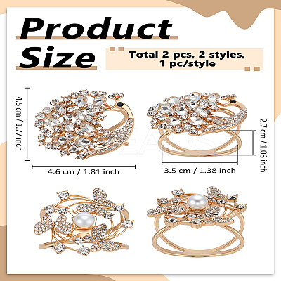 2Pcs 2 Styles Alloy Rhinestone Ring Clip AJEW-LP0002-04-1