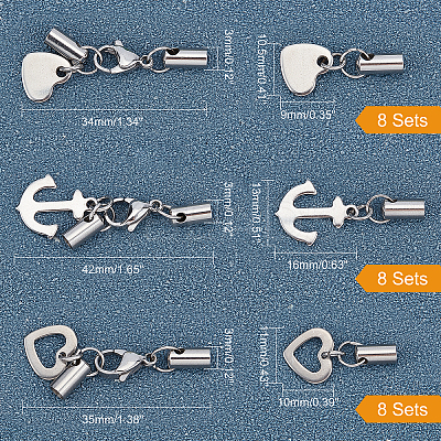24 Sets 3 Style 304 Stainless Steel Lobster Claw Clasps FIND-FH0003-07-1