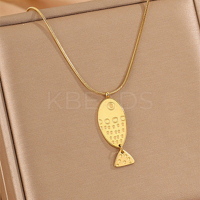 Ocean 304 Stainless Steel Embossed Fish Pendant Necklaces for Women WG27532-03-1