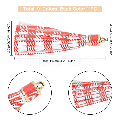 9pcs 9 colors PU Imitation Leather Tassel Pendants FIND-WR0005-86-1