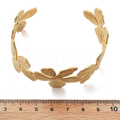 Ion Plating(IP) Flower 304 Stainless Steel Cuff Bangles for Women BJEW-A026-01G-02-1