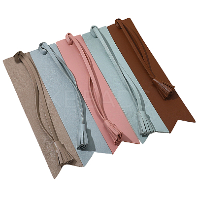 5Pcs 5 Colors PU Leather Tassel Bookmark AJEW-GF0011-83-1
