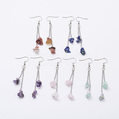 Natural Gemstone Chip Dangle Earrings X-EJEW-JE02417-1