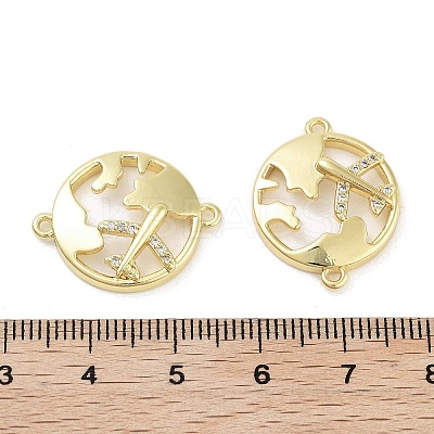 Rack Plating Brass Pave Clear Cubic Zirconia Plane with Map Connector Charms KK-Z064-43G-1
