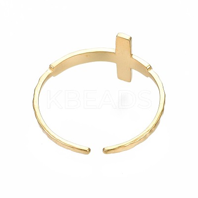 304 Stainless Steel Cross Open Cuff Ring RJEW-T023-17G-1