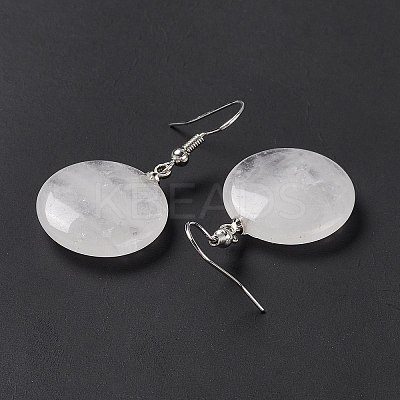 Natural Quartz Crystal Flat Round Dangle Earrings EJEW-D188-03P-02-1