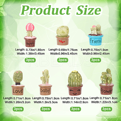 21Pcs 7 Style Resin Mini Cactus Bonsai Display Decorations AJEW-CP0005-41-1