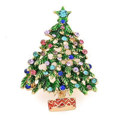 Christmas Tree Theme Zinc Alloy with Rhinestone Brooches JEWB-B018-02G-02-1