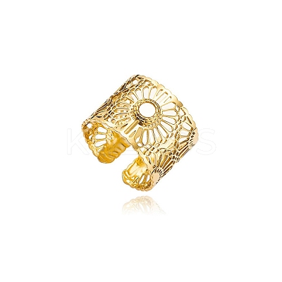 Hollow Out Flower 304 Stainless Steel with Natural Shell Cuff Open Rings for Women FS-WGFCCCD-01-1