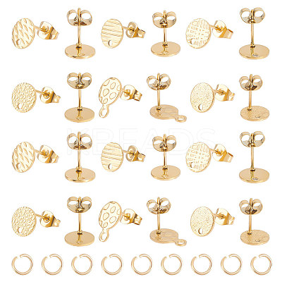 24Pcs 6 Style Ion Plating(IP) 304 Stainless Steel Flat Round Stud Findings STAS-UN0050-65-1