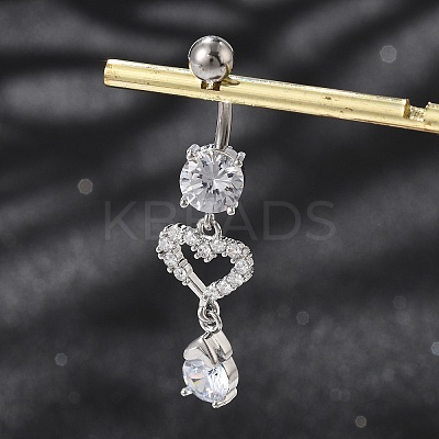 Alloy Crystal Rhinestone Dangle Curved Barbell Belly Rings LS-AJEW-R007-04P-01-1