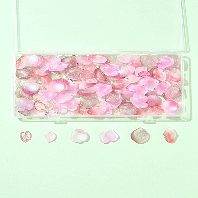 120Pcs 6 Styles Autumn Theme Two-Tone Transparent Glass Charms GLAA-FS0002-23-1