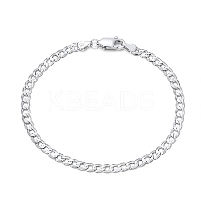 Rhodium Plated 925 Sterling Silver Curb Chain Bracelets BJEW-I314-007D-P-1