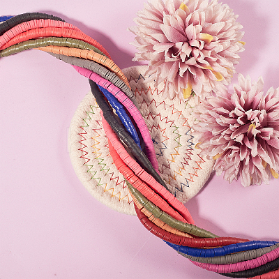 10Strand 10 Colors Flat Round Handmade Polymer Clay Beads CLAY-CJ0001-35-1