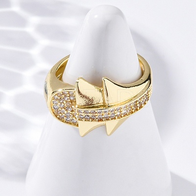 Brass Micro Pave Clear Cubic Zirconia Cuff Rings for Women RJEW-U043-09G-1