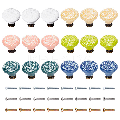 18Pcs 6 Color Round Embosssed Porcelain Drawer Handles DIY-CP0007-41-1