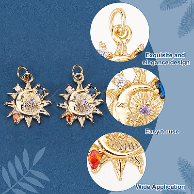 12Pcs 2 Style Brass Micro Pave Colorful Cubic Zirconia Pendants KK-DC0001-75-1
