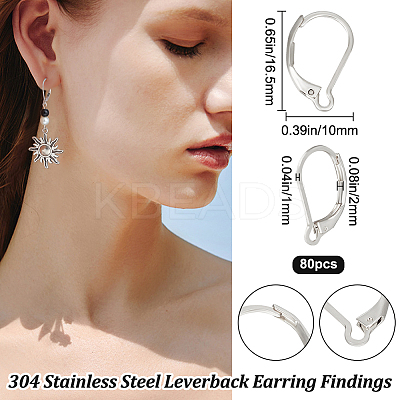 80Pcs 304 Stainless Steel Leverback Earring Findings STAS-BBC0004-10P-1