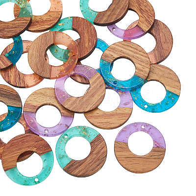 Transparent Resin & Walnut Wood Pendants RESI-CJ0001-73-1