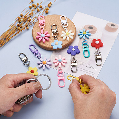 12Pcs 12 Colors Resin/Acrylic Pendants Keychains KEYC-BY0001-01-1