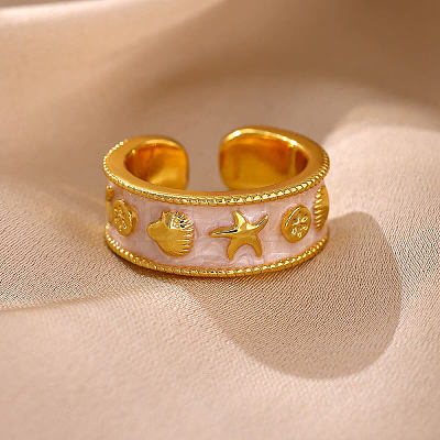 Brass Enamel Cuff Open Rings KK-E807-01G-1