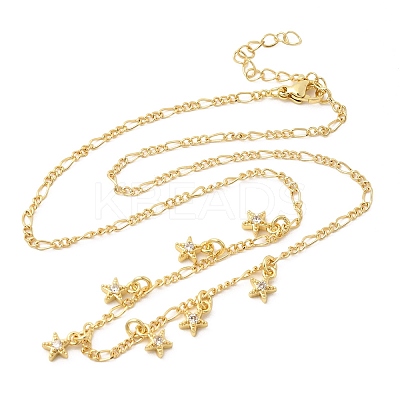 Brass Micro Pave Clear Cubic Zirconia Star Pendant Necklaces NJEW-B157-04G-1