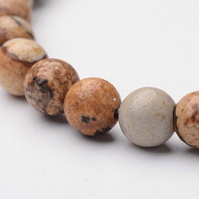 Natural Picture Jasper Round Beaded Stretch Bracelets BJEW-F202-03-1