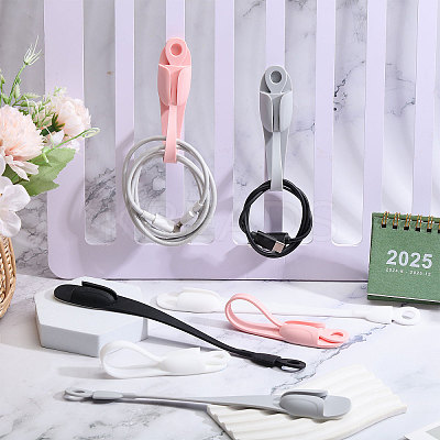 8Pcs 4 Colors Silicone Nuckle Cable Ties Reusable Self-Adhesive Headphone Cable Line Bundle AJEW-CA0004-71-1