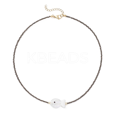 2Pcs 2 Colors Handmade Foil Lampwork Fish & Natural Rainbow Moonstone & Obsidian Faceted Round Beaded Necklaces for Women NJEW-JN05535-1