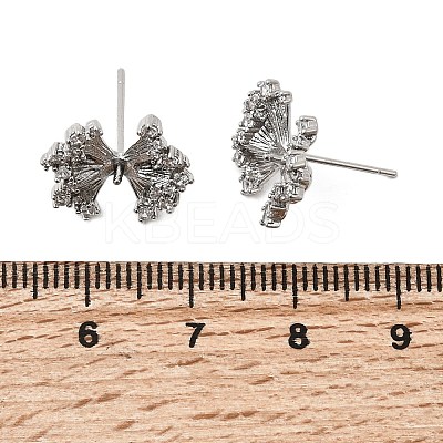 Brass Micro Pave Clear Cubic Zirconia Bowknot Stud Earring Findings KK-G553-08P-1