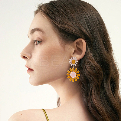 4 Pairs 4 Colors Acrylic Sunflower Dangle Stud Earrings EJEW-AN0002-99-1