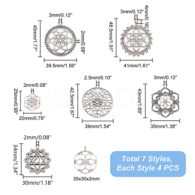 28Pcs 7 Style Tibetan Style Zinc Alloy Pendants FIND-PH0010-02-1