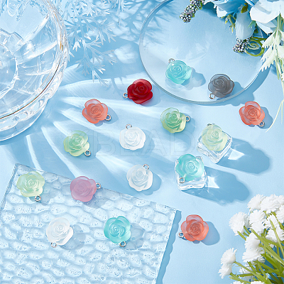 70Pcs 7 Colors Transparent Frosted Resin Rose Pendants RESI-PH0001-74-1