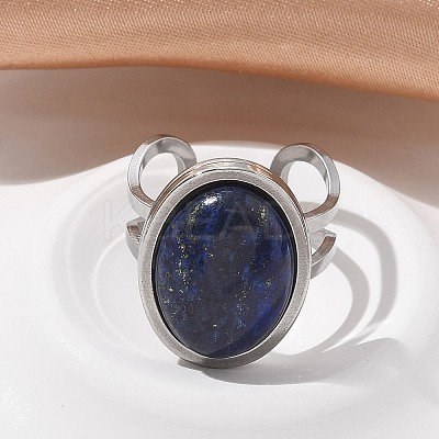 Oval Natural Gemstone Finger Rings RJEW-M062-02P-18-1